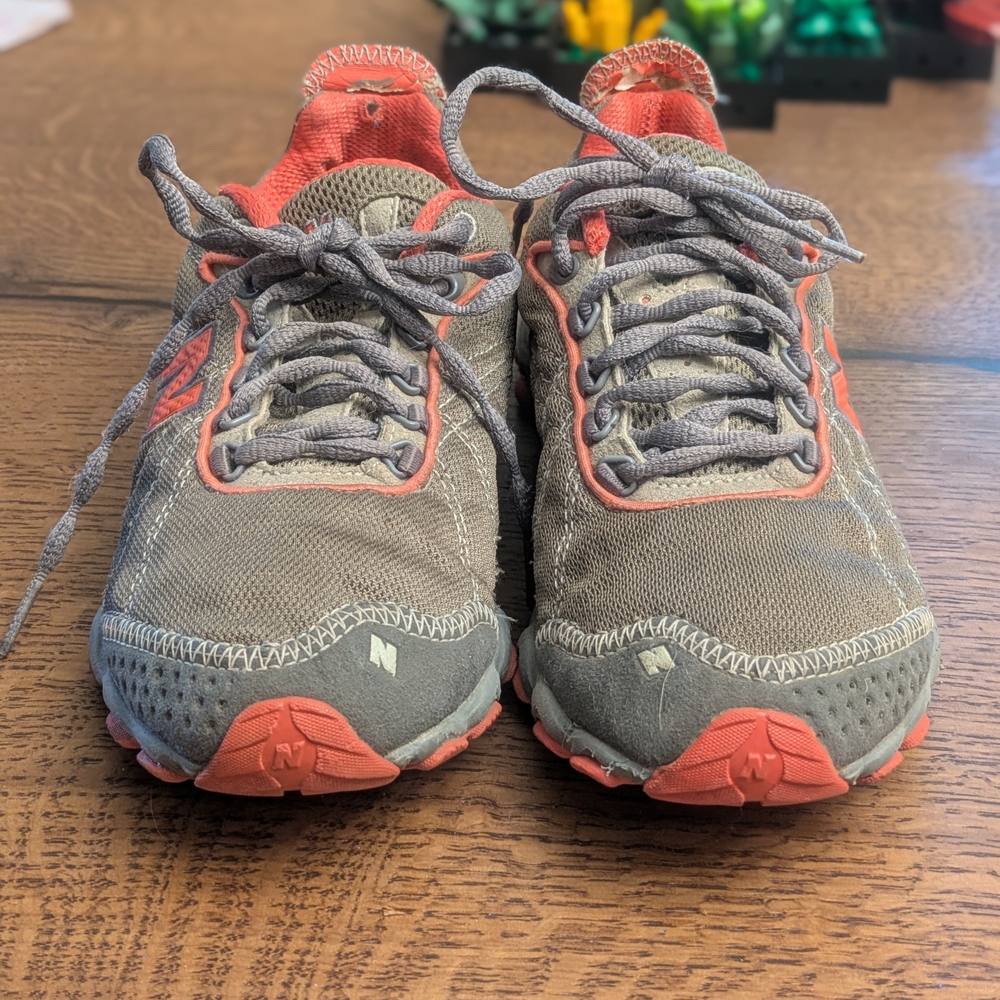 Gray and Coral Athletic Shoes